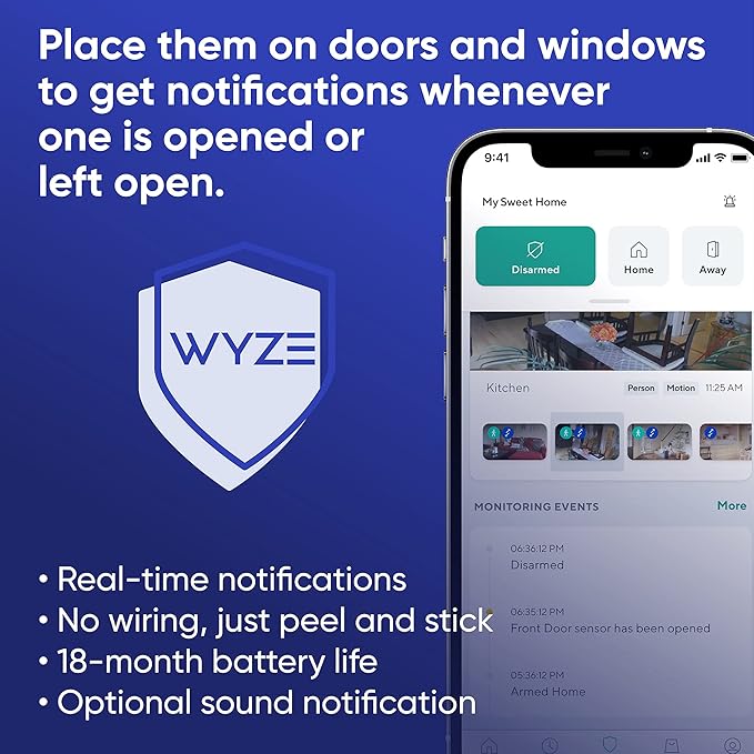 Wyze Home Security System Entry Sensor - Window and Door Entry Protection (3-Pack) Wyze Sense Hub required