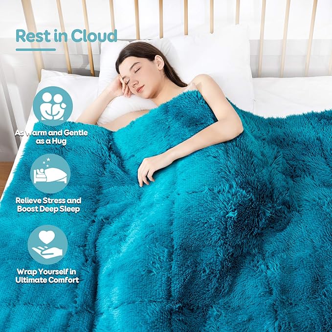Cottonblue Weighted Blanket 15lbs, Faux Fur Sherpa Reversible Luxury Snugly Long Fur Heavy Blanket 48x72 inches,Warm Elegant Plush Sherpa Microfiber Blanket for Couch Bed Chair Photo Prop,Teal Green