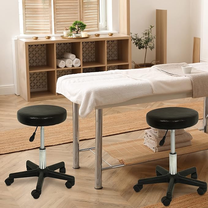 SUPER DEAL Adjustable Height Hydraulic Rolling Swivel Stool Tattoo Facial Massage Spa Salon Medical Stool,Set of 2,Black