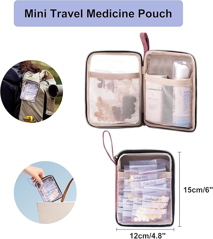 Medicine Storage Bag Pill Bottle Organizer with Portable Small Pouch Travel Medication Bottle Organizer for Emergency Home First Aid Box Kit (Red)