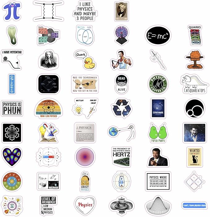 BulbaCraft Physics Stickers for Water Bottle and Laptop - Science Party Supplies & Decorations, Waterproof Vinyl Decals, Physics Formulas Stickers, Gifts for Women & Men