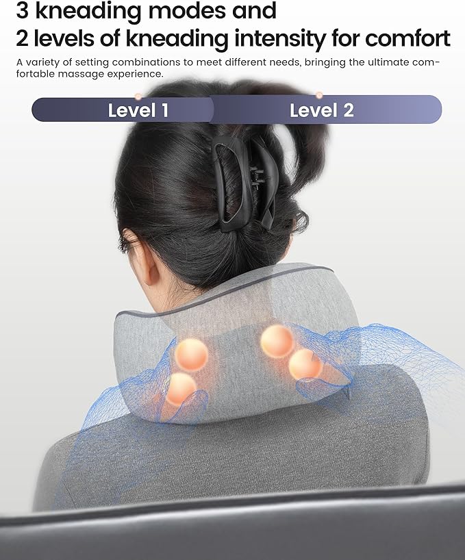 CILI Cordless Neck Massager Pillow with Heat, Shiatsu Neck Massager for Pain Relief Deep Tissue,Heated Massage Pillow for Travel,3 Adjustable Intensity