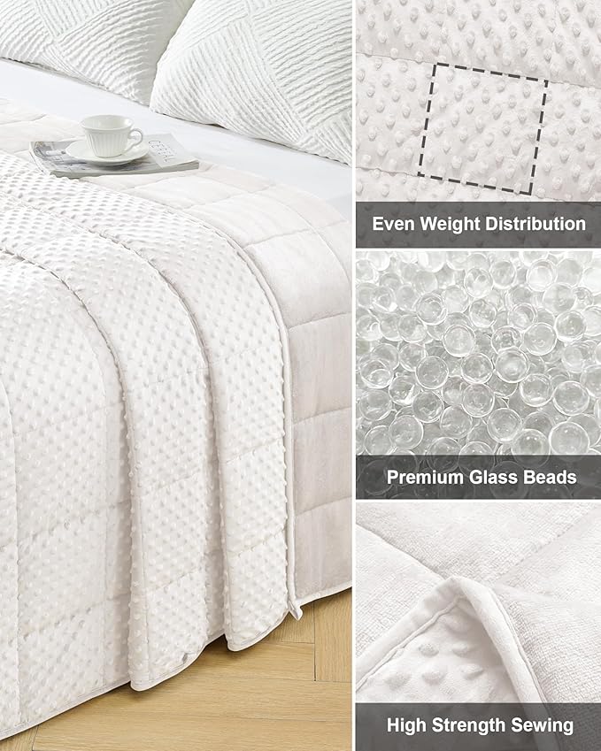 Weighted Blanket for Adults Twin Size 15 lbs, Soft Cooling Minky Dot Heavy Breathable Blanket for All-Season, Washable Weighted Throw with Glass Beads, 48 x 72 Inches, Cream