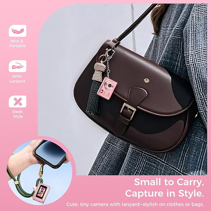 Mini Keychain Digital Camera, Y2K Pocket-Size Mini Camera, 2MP 1080P Small Camera with 32GB Card, Video Recorder with Long Battery Life for Travel, Party and Vlog (Rose Gold)