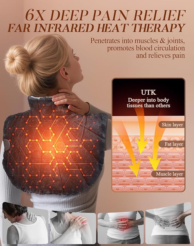 UTK 30s Fast Heating Pad for Neck Shoulder and Back, 6X Deeper Pain Relief Weighted Far Infrared Heating Pads, 8 Heat Options Max 159℉, 16 Auto Timer, 24"x20" Extra Large, Gifts for Women, Men (Grey)