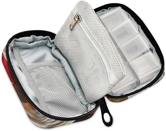 Pfrewn Patriotic Pill Organizer Case American Bald Eagle American Flag Travel Pill Box with Zipper 7 Day Portable Small Weekly Vitamin Medicine Supplement Holder Pouch Bag