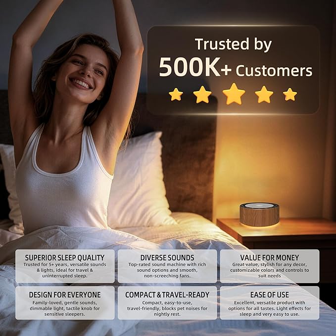 Kipcush White Noise Machine with Night Light – Nursery Sound Machine with Soft Non-Glare Lamp, 30 Soothing Sounds, 8 Color Lights, Up to 8-Hour Timer for Baby & Adults