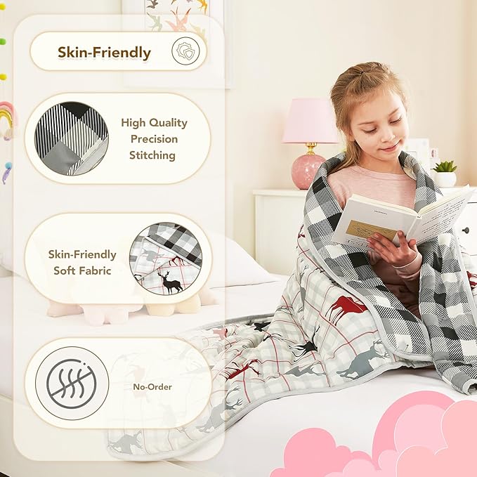 CuteKing Weighted Blanket - Weighted Blanket with Premium Glass Beads - Breathable Heavy Blanket for Comfortable Rest - Soft Thick Blanket All-Season(7lbs, 40"x60", Deer)