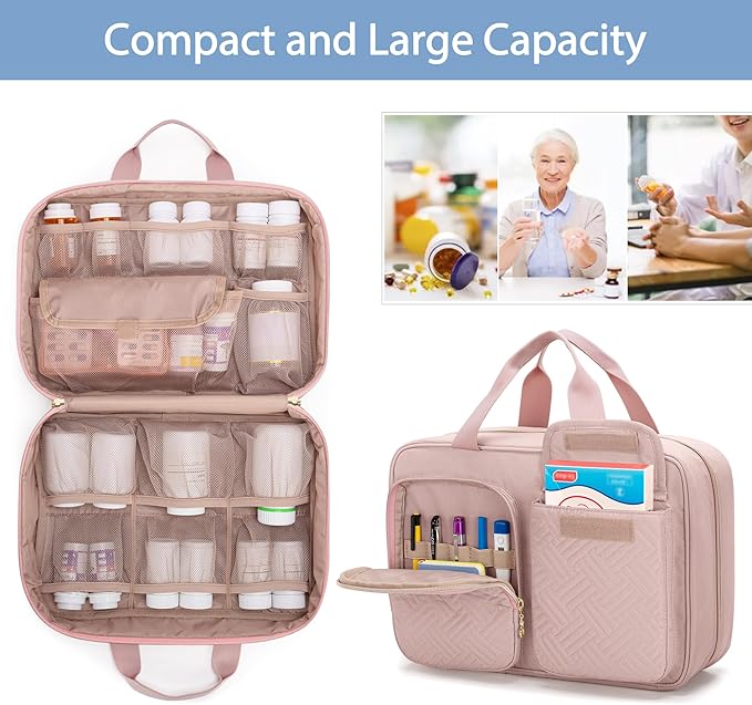 Damero Medicine Organizer, Pill Bottles Storage Travel Bag for Prescription Medication, Medical Supplies - Misty Rose