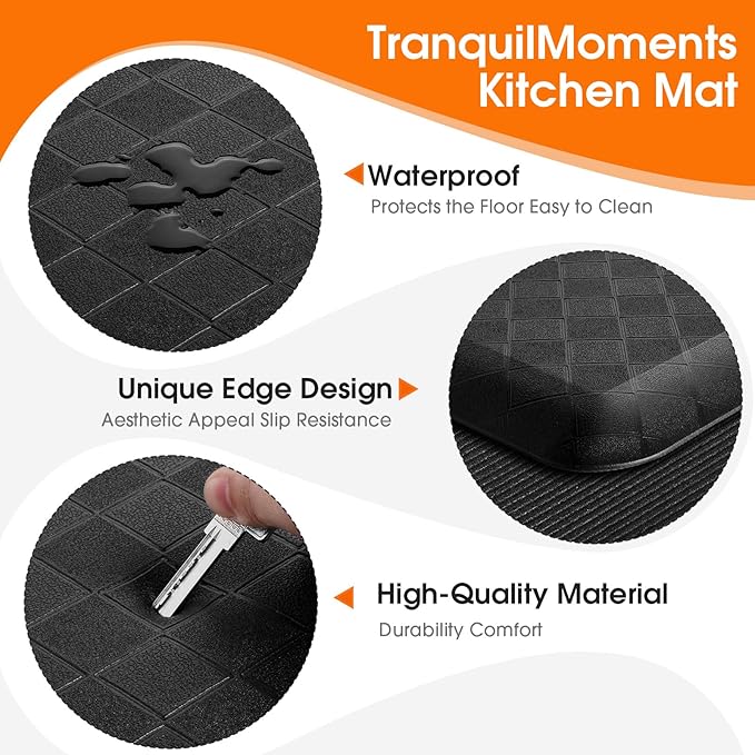 4/5 Inch Extra Thick Kitchen Mats for Floor,Non Slip Anti Fatigue Kitchen Rugs,Waterproof Stain Resistant Sink Mat,Cushioned Standing and Comfort Mats for Office (17"x47" Black)