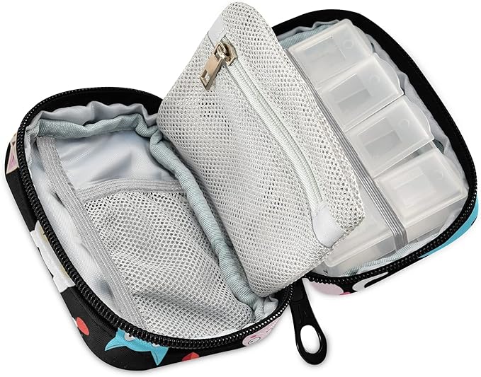 xigua Cat Pill Case 7-Day Travel Pill Organizer Box with Zipper Closure for Vitamins, Medication and Supplements