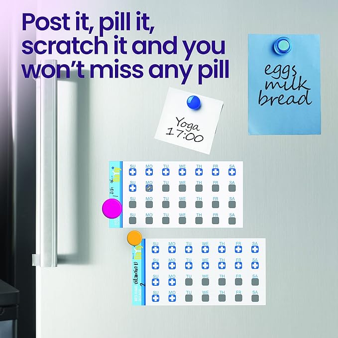 PILL IT DaYly Scratch Off Stickers, Daily Pill Reminder Medication Tracker, Pill Bottles Stickers, Portable Pill Tracker, Pill Organizer Alternative, Multi Dose, Kids, Pet, Travel, Prenatal Vitamins