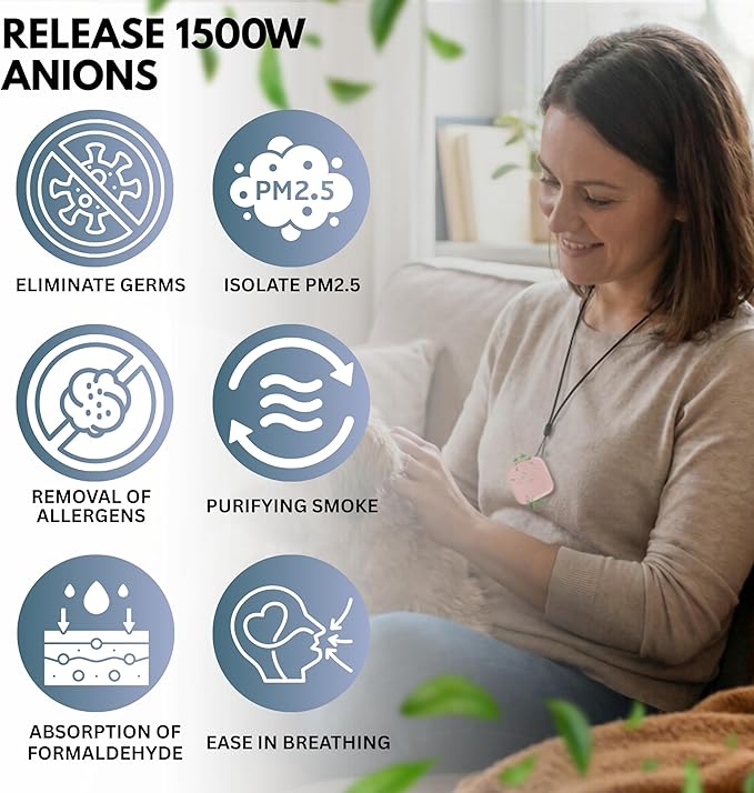 Portable Wearable Air Purifier Necklace for Travel, Personal Ionic Air Cleaner, USB Rechargeable Mini Air Purifier for Office, Car & Outdoor, Filterless Design, 120 Hours Runtime
