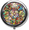 Cute Cartoon Character Custom Round Silver Pill Box Pocket Medicine Tablet Holder Organizer Case, 2.1 x 2.1 x 0.2 Inch