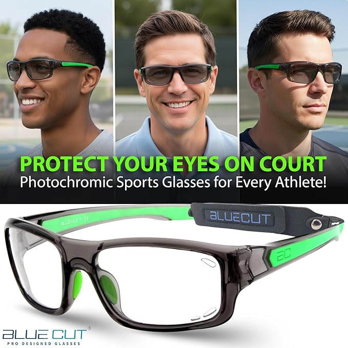 BLUE CUT Sports Protection Goggles, Photochromic Lenses Safety Glasses for Basketball, Pickleball Indoor Outdoor Sports