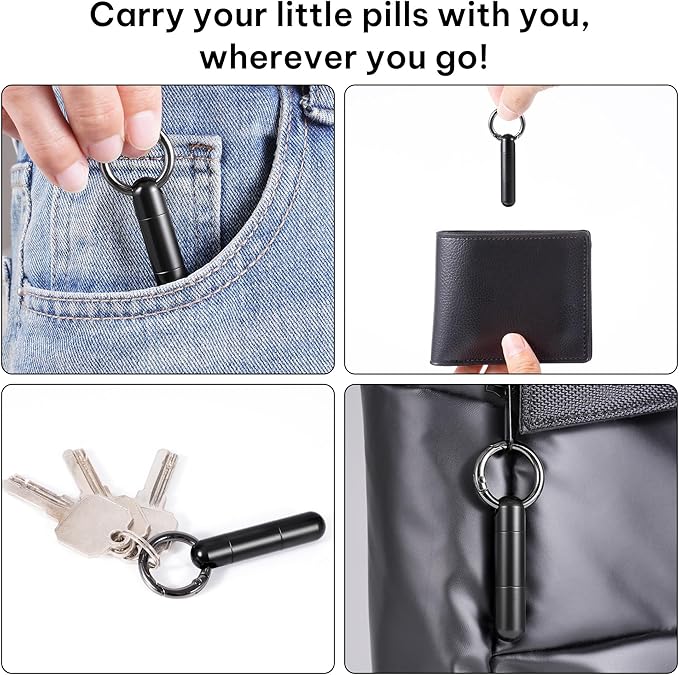 Titanium Keychain Pill Holder,Mini Pill Case Keychain,Waterproof Pocket Pill Case,Small Pill Container for Travel Purse(2 Compartment)