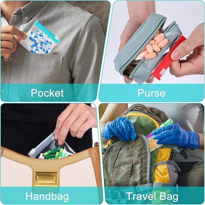 12 Pcs Zippered Pill Pouch Slide Lock Storage Bags Reusable Mini Seal Portable Medicine Baggies Self-Sealing Travel Plastic Case for Home Office Organizing Small Items