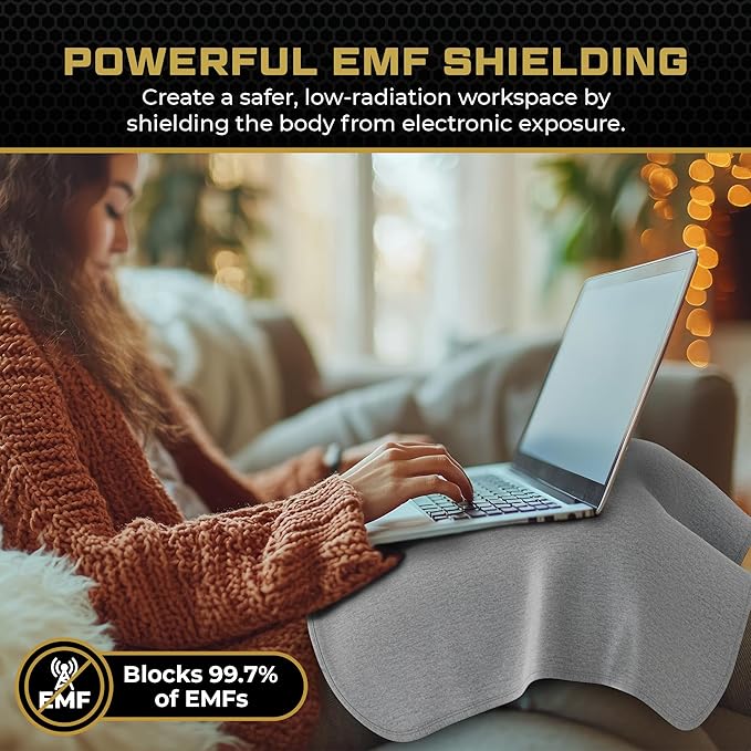 Faraday Blanket for Lap - New for 2026 - Electromagnetic Sheilding While Using Your Laptop, Cell Phone or Other Electronics, 3rd Party Tested (18"x18"), Gray