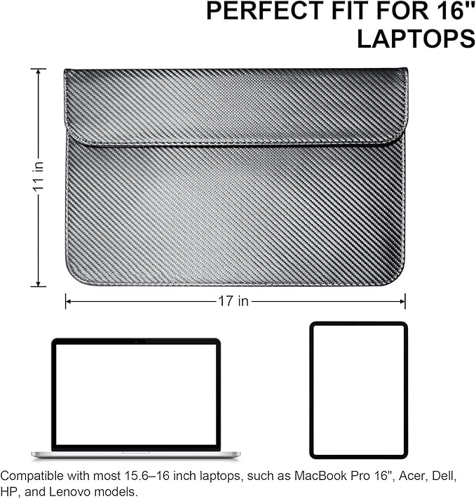 JXE JXO Faraday Bag for Laptops & Tablets, 16 Inch Laptop Sleeve Case with Laptop Stand, 2 Stand Modes, Slim Waterproof PU Leather Sleeve Cover Anti-Tracking Signal Blocking Pouch, Grey