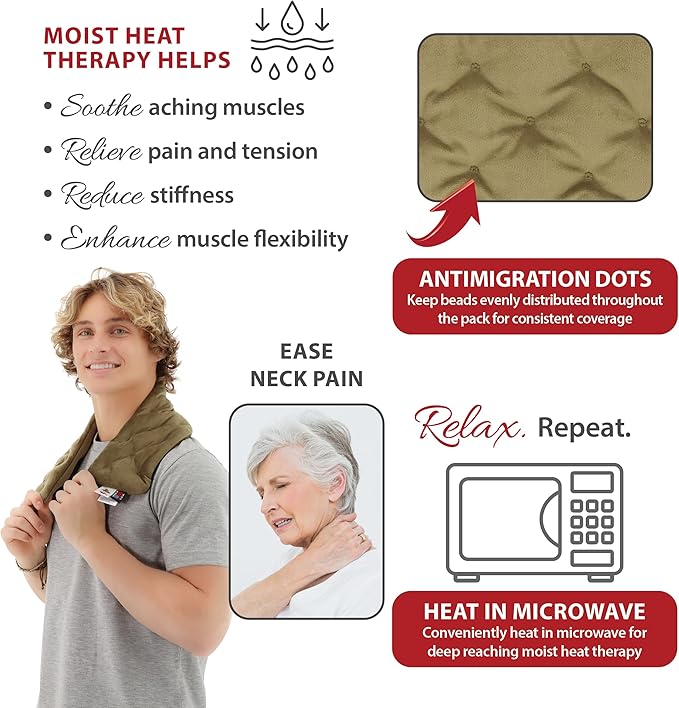 Core Products MicroBeads Moist Heat Therapy Microwave Pack 5" X 25" | Reusable Moist Heat Pad for Neck with Soft Fabric and Heating Beads