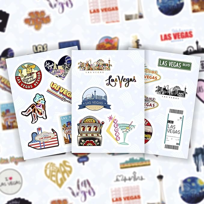 BulbaCraft 100Pcs Las Vegas Stickers for Water Bottle and Laptop - Las Vegas Party Supplies & Decorations, Waterproof Vinyl Decals, City and Casino Stickers, Gifts for Women & Men
