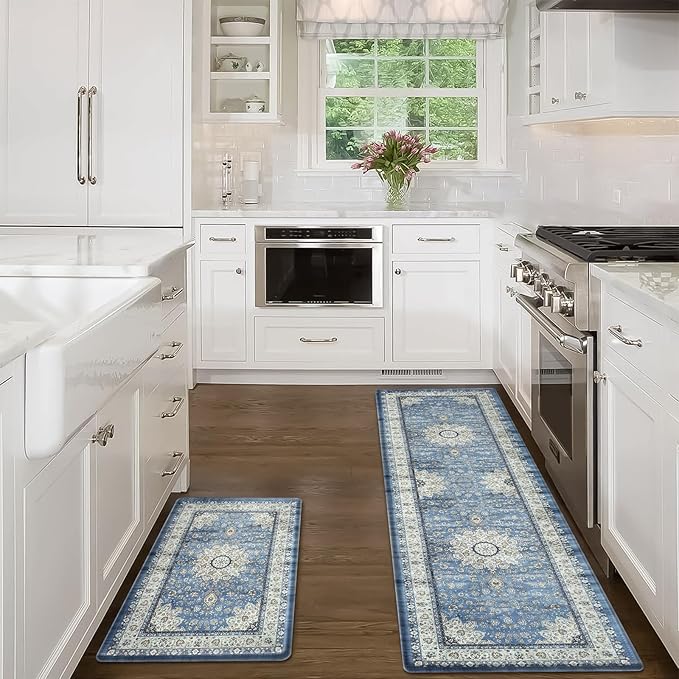 Collive Boho Kitchen Mat, Cushioned Anti Fatigue Kitchen Rug Set 2 Piece Non-Skid Waterproof Kitchen Mats for Floor, Comfort Heavy Duty Standing Mat for Kitchen, Laundry, Office, Desk