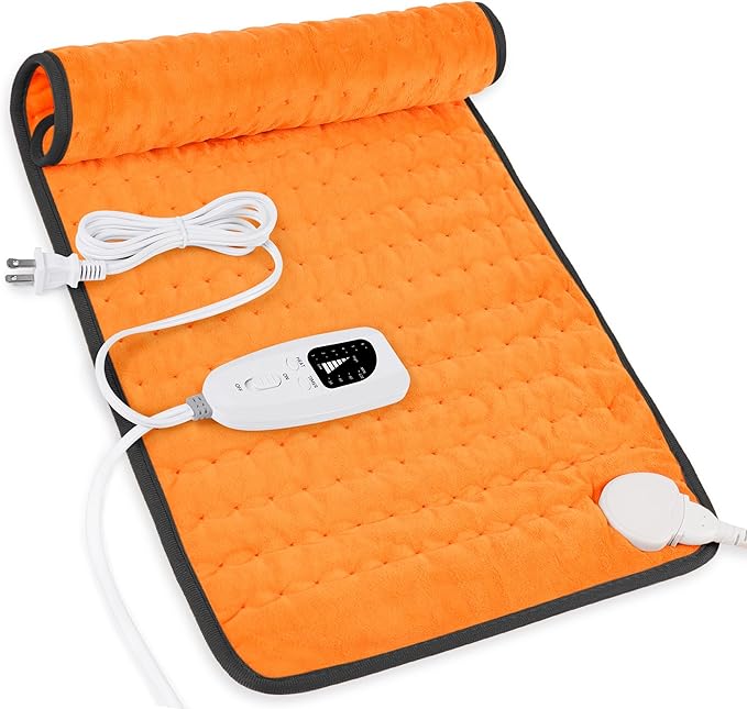 Deepsoon Heating Pad,Electric Heating Pads for Back,Neck,Abdomen,Moist Heating Pad for Shoulder,Knee,Arms,Legs,Dry/Moist Heat & Auto Shut Off,Christmas Gifts for Men and Women,Orange Black,24x12 Inch