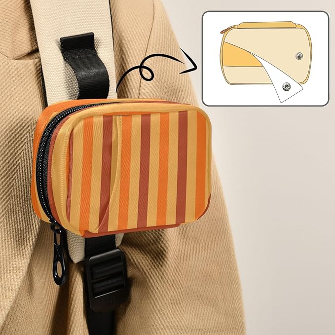 Autumn Striped Orange Travel Pill Organizer Case Box Container Weekly Portable Vitamin Medicine Holder Storage Bag with Zipper Removable