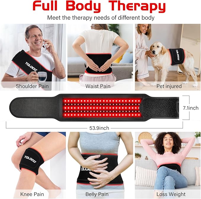 TOLOCO Infrared Light Therapy, Red Light Therapy for Body, Red Light Therapy Wrap Upgraded 3-in-1 LED Beads, 660nm & 850nm Red Light Belt with Remote Control, Relieves Back and Waist Muscle Pain