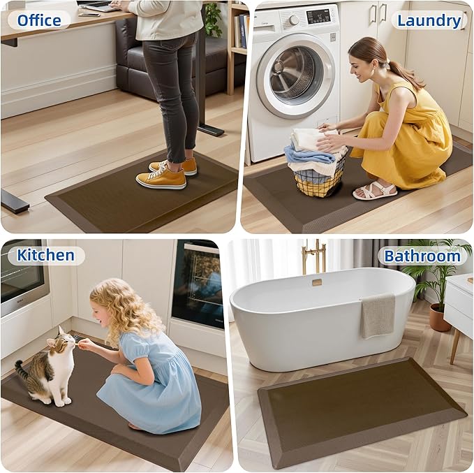 Anti Fatigue Kitchen Mats for Floor, Brown 9/10 Extra Thick Cushioned Standing Desk Mat, Comfort Memory Foam Ergonomic Kitchen Rugs and Mats Non-Slip Waterproof for Office, Kitchen, Sink, 20" x 39"