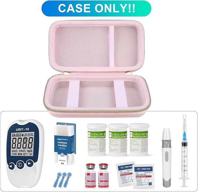 BOVKE Diabetic Supplies Travel Case, Storage Carrying Bag for Diabetes Testing Kit, Blood Glucose Monitor Meters, Test Strips, Medication, Lancets, Needles, Syringes and Diabetic Supplies, Pink Star