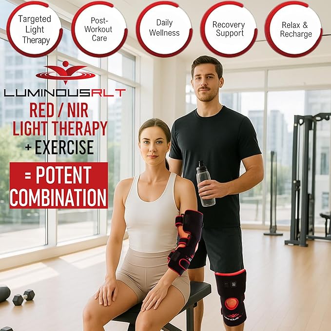LuminousRLT Red Light Therapy Knee Pad – Adjustable Infrared Knee & Elbow Wrap with Auto-Off Timer, 180 Red & Near-Infrared LEDs