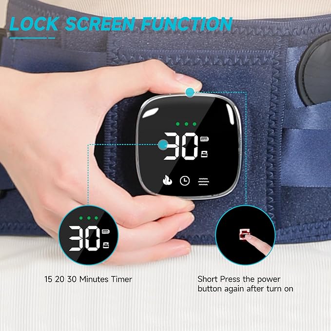 Cordless Heating Pad with Massager for Back Pain Relief, HSA Eligible FSA, 47-60" Lower Portable Back Heating Pad for Cramps with 3 Heat&Timer, 5 Vibration Back Brace Gift for Mother Father Men Women