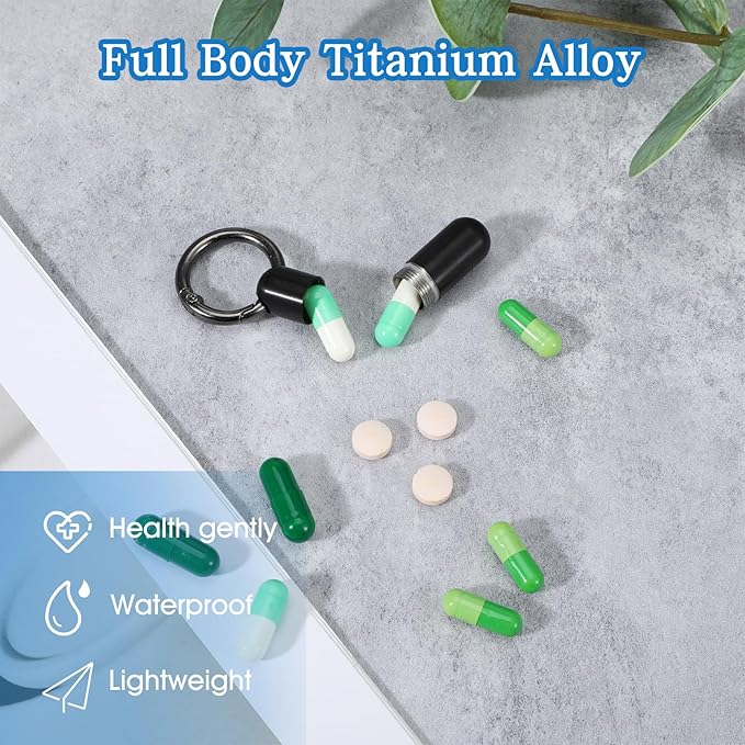 Small Pill Case Micro Pill Holder Keychain Portable Pill Container Waterproof Pocket Pill Organizer Tiny Pill Holder Bottle for Outdoor Travel Purse Pocket Emergency Medicine (Black)