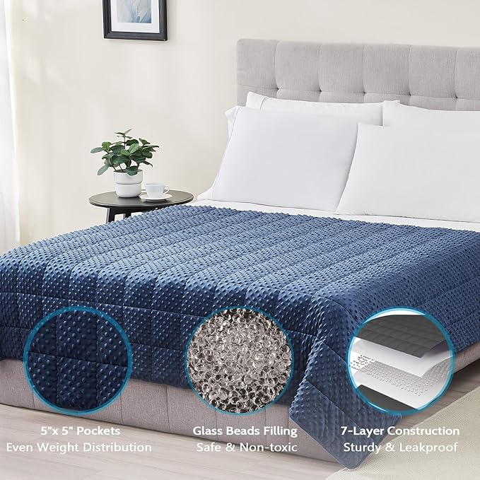L'AGRATY Weighted Blanket for Adult - 80"x87" 20lbs Minky Dots Heavy Blanket with Glass Beads Soft Breathable for All-Season Summer Fall Winter Thick Comfort for Sleeping