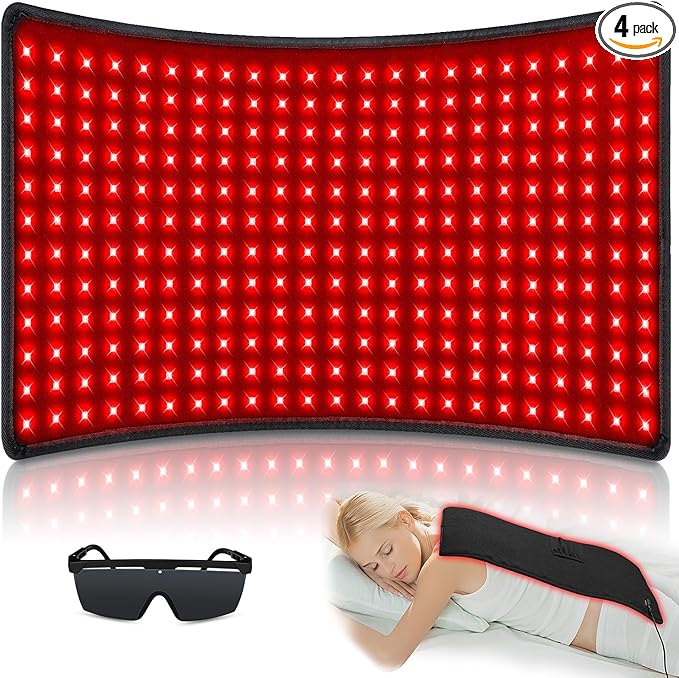 Red Light Therapy for Body, 24" x 12" Large Infrared Red Light Therapy Belt Pad with Timer for Back Belly Shoulder Muscle Pain Relief, 32W Portable 660nm 850nm Home Heating Light Therapy