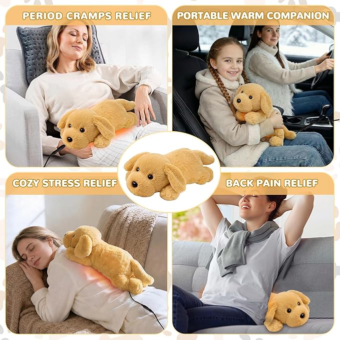 Dog Heating Pad for Period Cramps Menstrual Pain Relief, Portable Electric Heat Pads USB Powered, Cute Golden Retriever Plush Stuffed Gift, Funny Gifts for Women Teen Girls Christmas Birthday Easter