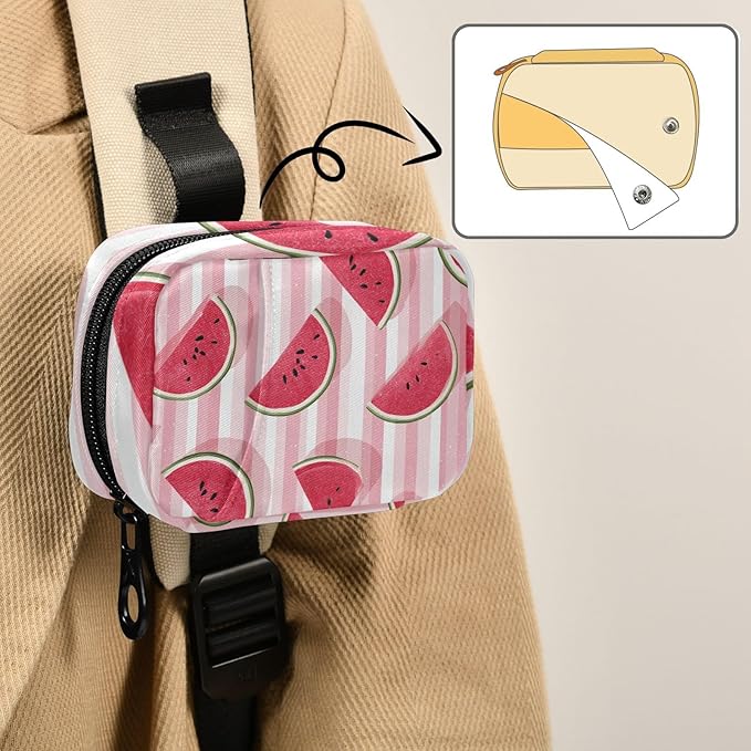 Pink and White Striped Juicy Watermelon Slices Travel Pill Organizer Case Box Container Weekly Portable Vitamin Medicine Holder Storage Bag with Zipper Removable