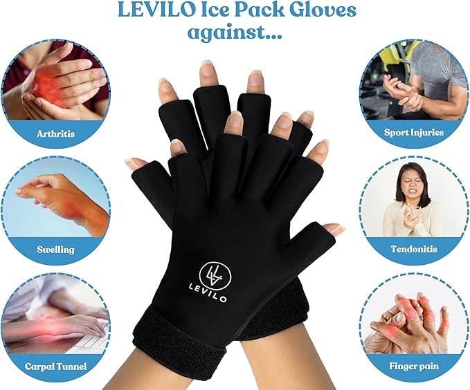LEVILO Hand Ice Pack (2 Pack) Ice Gloves for Arthritis Hands, Carpal Tunnel, Hand Ice Pack Gloves for Arthritis, Finger Sleeves, Inflammation, Swelling, Joint Pain, Tendinitis, Hot & Cold Therapy