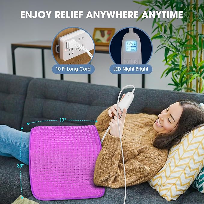 FluffyWarmth Electric Heating Pad for Back, Extra Large 17''x 33'' XXXL for Full Body,Menstrual Period Cramps,Neck Shoulder Back Pain Relief, 6 Heat Settings 4 Timers Heating Pad, Gifts for Women Men