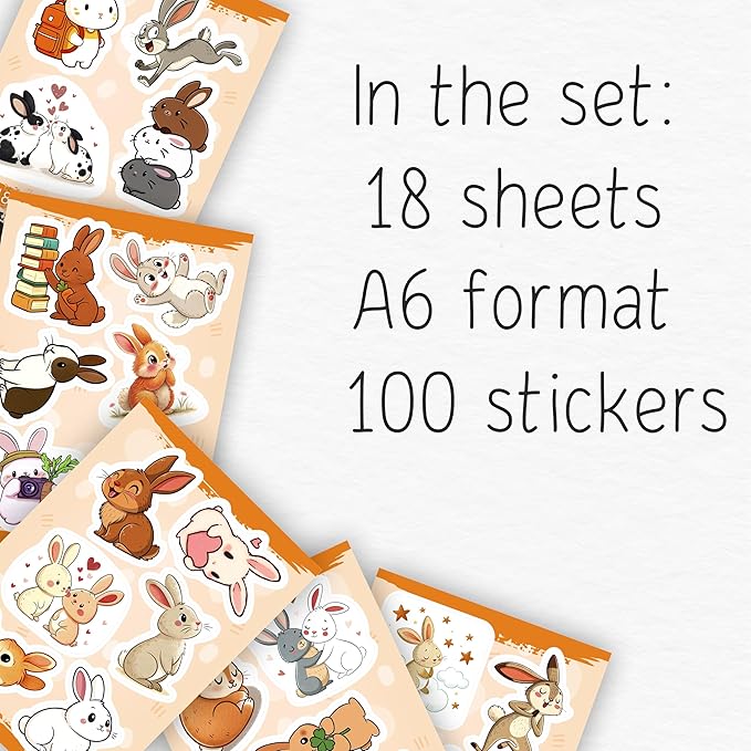 100Pcs Bunny Stickers for Water Bottles - Rabbit Stickers Cute, Small - Bunny and Rabbit Party Supplies & Decoration - Gift for Women & Men