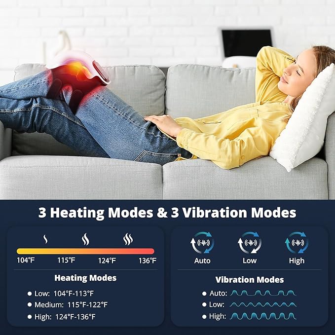 Medcursor Knee Massager, Cordless Heated Knee Massager with 3 Heating Levels, 3 Vibration Modes, LED Screen & Adjustable Straps, Massage with Heat for Relief