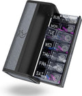 Pill Organizer 7 Day，Daily Am Pm Pills Box，Weekly Travel Medicine Container Case，Portable Leather Vitamins Private Planner Holder，Cute and Compact Supplements Sorter Holder (Silver Gray)