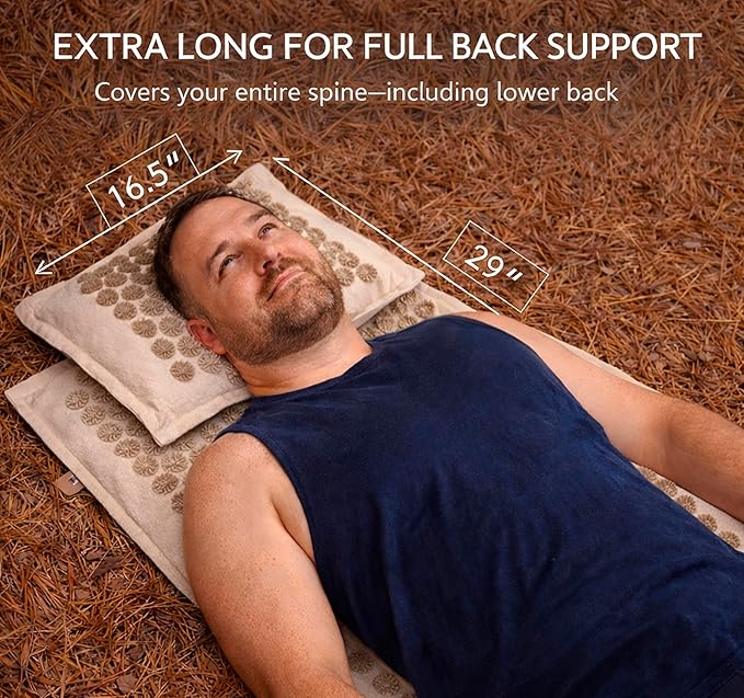 Acupressure Mat & Pillow Set for Back Pain, Neck Pain & Sciatica Relief – Extra Long Bed of Nails Mat 29” with Coconut Fiber for Stronger Pressure, Stress Relief, Muscle Recovery & Sleep – DoSensePro