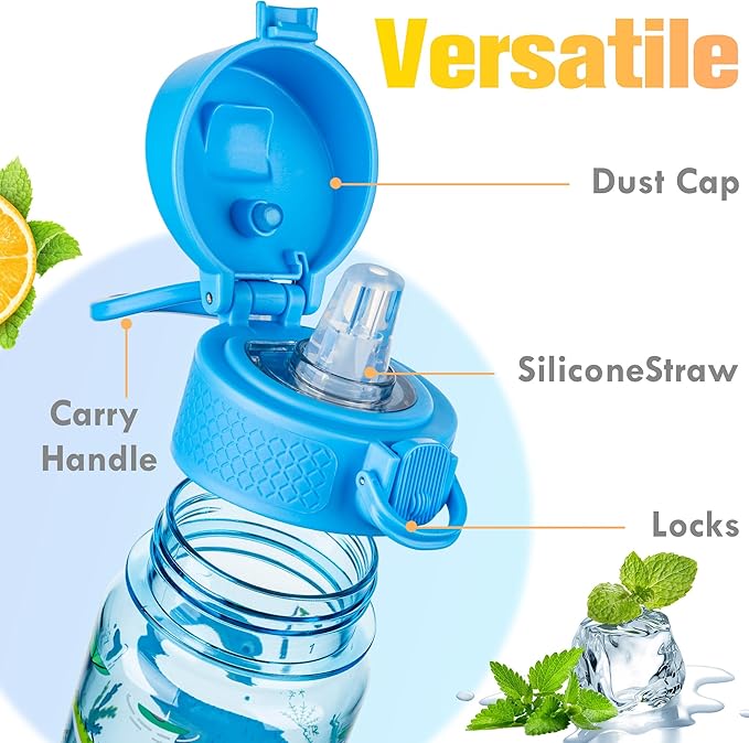GOPPUS 17oz Kids Water Bottle for School -Straw, Leak-Proof Tritan Sports Bottle Time Marker Reusable for Girls Boys