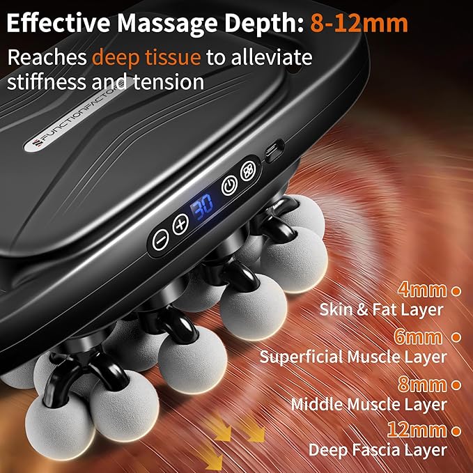 20 Head Massage Gun Deep Tissue, Percussion Back Massage Tool with 3 Modes & 30 Intensity Levels, Handheld Electric Muscle Massager Gun for Back, Neck, Shoulders, Legs, Waists, Quiet Ideal Gifts