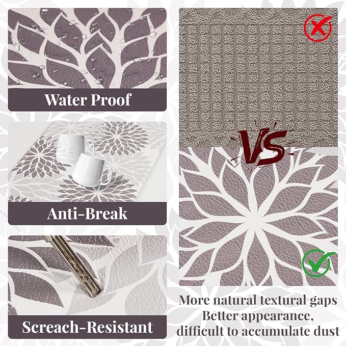 PVC Anti-Fatigue Kitchen Mats Set of 3, Non-Slip Kitchen Rugs, Comfort Standing Runner Rug, Multipurpose Indoor Mats for Laundry, Office, Bedroom, Sink, Bathroom,Grey