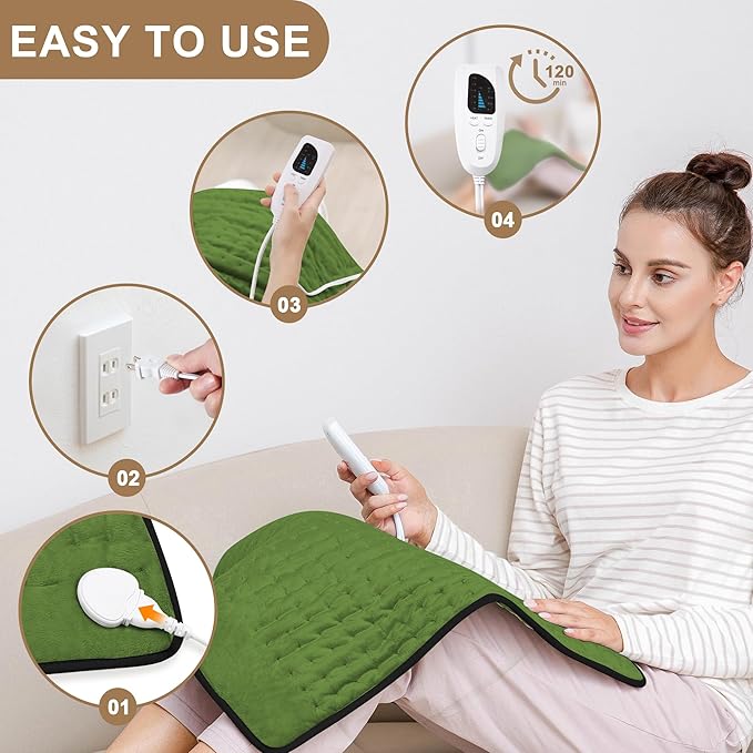 Deepsoon Heating Pad,Electric Heating Pads for Back,Neck,Abdomen,Moist Heating Pad for Shoulder,Knee,Arms,Legs,Dry/Moist Heat & Auto Shut Off,Christmas Gifts for Men and Women,Green Black,24x20 Inch