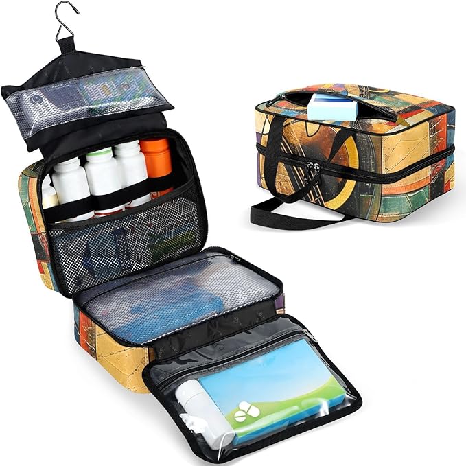Fustylead Abstract Guitar Modern Art Pill Organizer Bag Large Medicine Travel Carrying Case with Zipper for Vitamin Supplements Fish Oil, Empty First Aid Kit for Hiking Camping