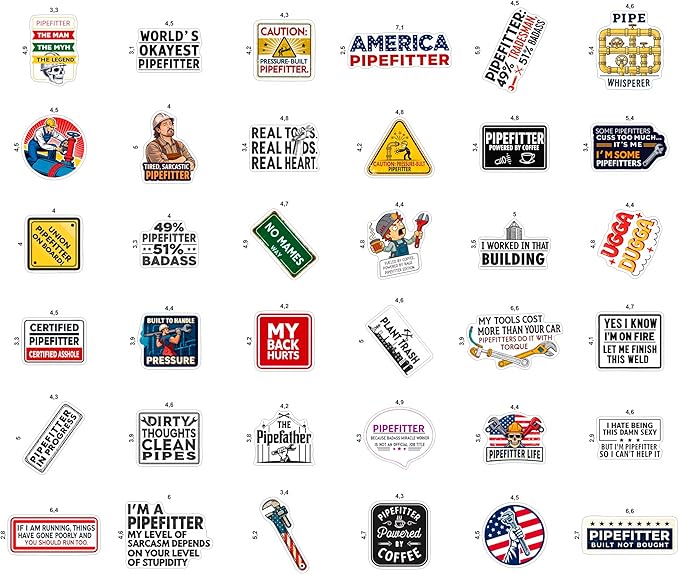 100Pcs Funny Pipefitters Stickers Hard Hat and Decals for Water Bottle - Pipefitter Gifts for Men - Steamfitter Stickers- Gift for Women & Men